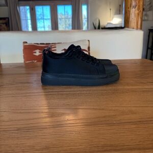 J Slides Black on Black Satin Platform Sneakers. Size 7